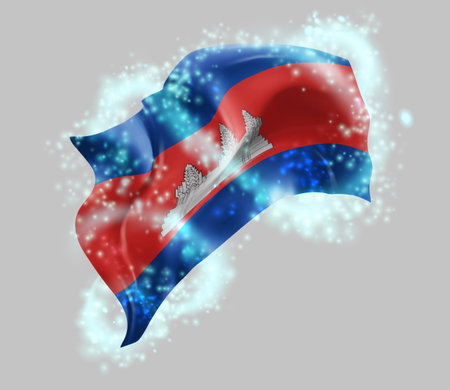 Cambodia, vector 3d flag in whirlwind of magical radianceのイラスト素材