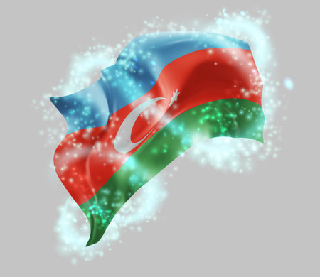 Azerbaijan, vector 3d flag in whirlwind of magical radianceのイラスト素材