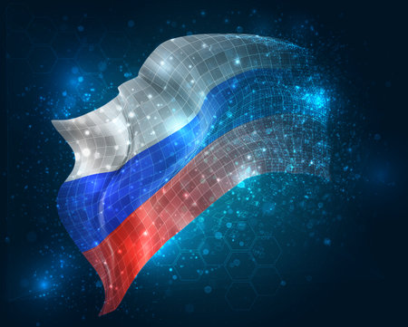 Russia, vector 3d flag virtual triangular polygons on a color backgroundのイラスト素材