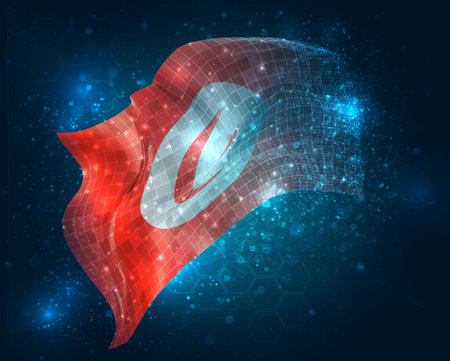 Tunisia, vector 3d flag virtual triangular polygons on a color backgroundのイラスト素材