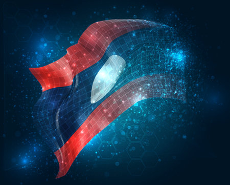 Laos, vector 3d flag virtual triangular polygons on a color backgroundのイラスト素材