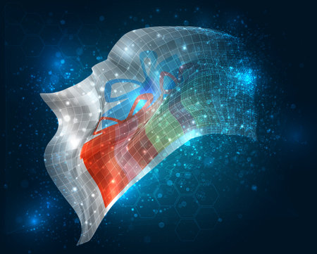 Gift, vector 3d flag virtual triangular polygons on a color backgroundのイラスト素材