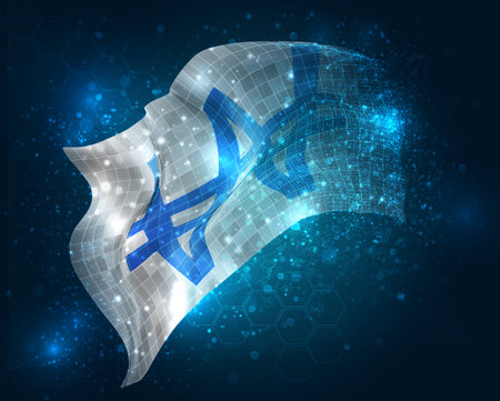 Won, vector 3d flag virtual triangular polygons on a color backgroundのイラスト素材