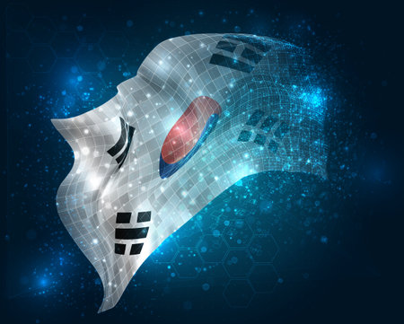 Korea, vector 3d flag virtual triangular polygons on a color backgroundのイラスト素材