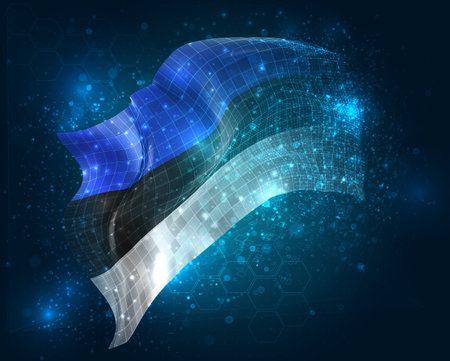 Estonia, vector 3d flag virtual triangular polygons on a color backgroundのイラスト素材