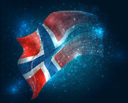 Norway, vector 3d flag virtual triangular polygons on a color backgroundのイラスト素材
