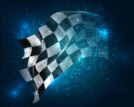 Finish, vector 3d flag virtual triangular polygons on a color backgroundのイラスト素材