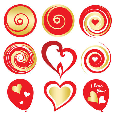 Valentine's Day red and gold digital design elementsのイラスト素材