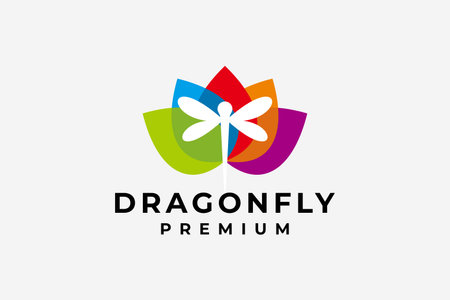 colorful flower with negative space dragonfly logo abstractのイラスト素材