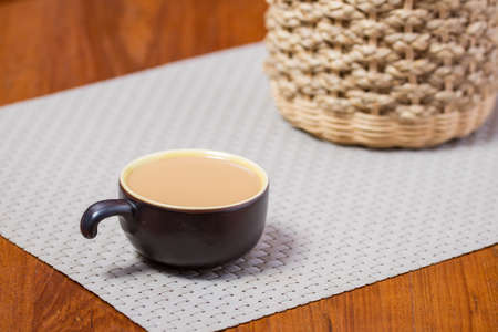 coffee milk on wood tableの写真素材