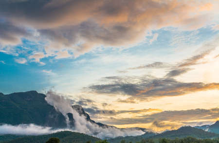  the big mountain  and blue sky with sunsetの写真素材