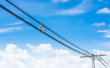 electric wire blue sky and white cloud background  