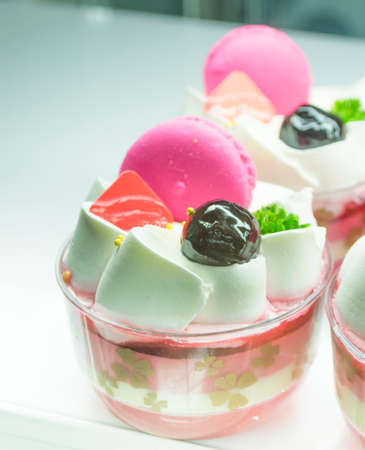pink macaron cup cake for saleの写真素材