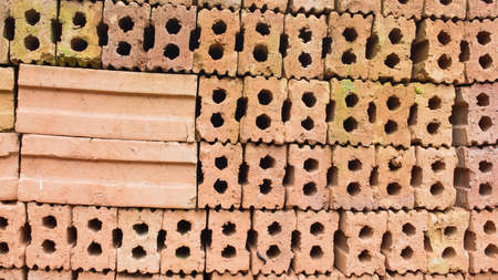 close up shot of red brick texture image .