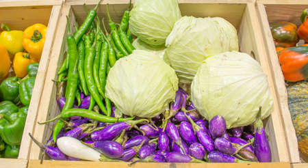 agriculture harvested products on wooden box .の写真素材