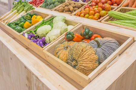 agriculture harvested products on wooden box .の写真素材