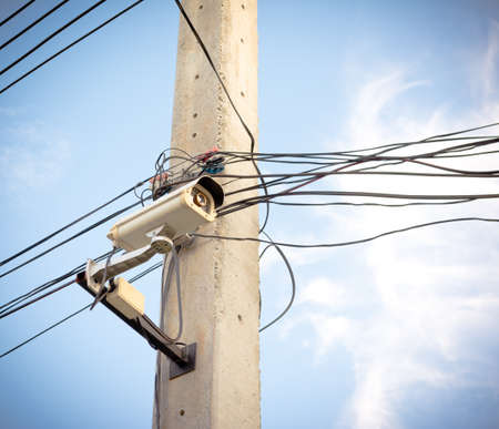 image of cctv camera on electric pole .の写真素材