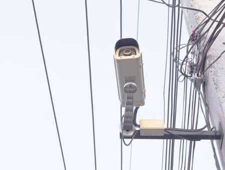 image of cctv camera on electric pole .の写真素材
