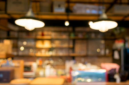 Coffee shop blur background with bokeh image.の写真素材