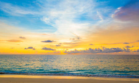 image of sea and romantic sunset sky  for background usage.