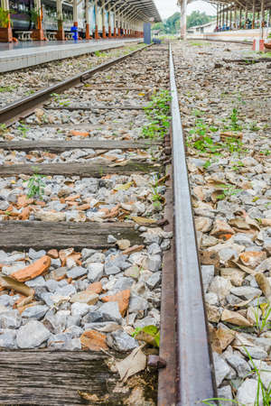 image of Railway lines travel through a railway station.の写真素材