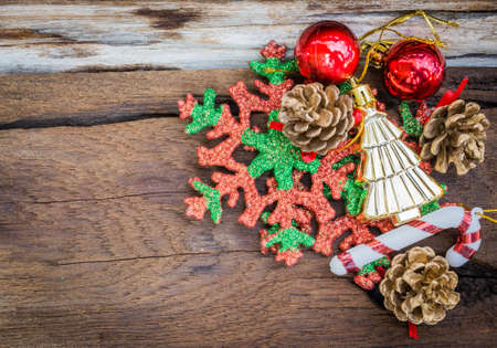 christmas ornaments and vary of decoration on wood .の写真素材