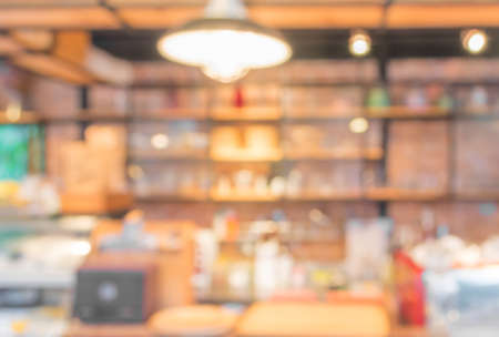 Coffee shop blur background with bokeh image.の写真素材