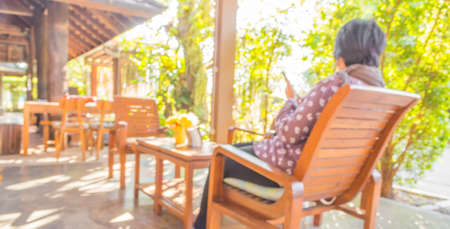 blur image of  in living room near the garden .の写真素材