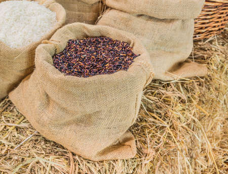 close up shot of rice in sag bag image .の写真素材