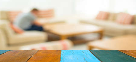 blur image of people sit in living room .の写真素材