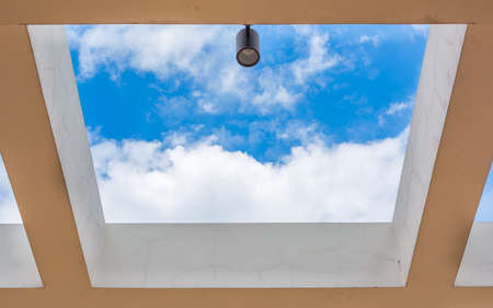 image of square building architecture  with lamp and blue sky for background usage.の写真素材