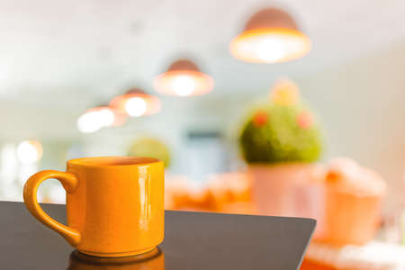 Coffee shop blur background with bokeh image .の写真素材