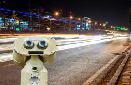 the light trails on the street in Thailandの写真素材