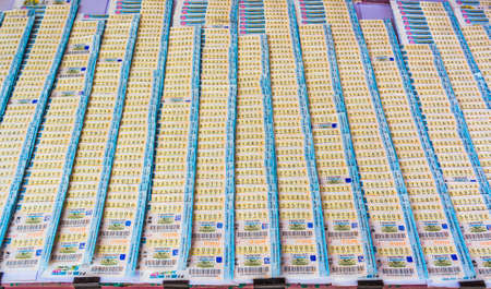 center selected focus image of Thai lottery tickets sold at lottery ticket shop in Chiang Mai.の写真素材