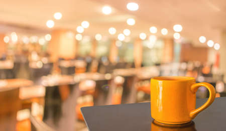 Coffee shop blur background with bokeh image .の写真素材