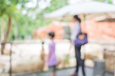 image of blur people feeding animals  with bokeh .の写真素材