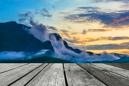 the big mountain  and blue sky with sunsetの写真素材