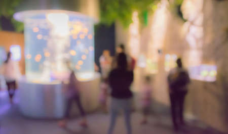 image of blur people in aquarium with bokeh .の写真素材