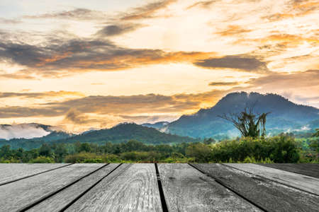the big mountain  and blue sky with sunsetの写真素材