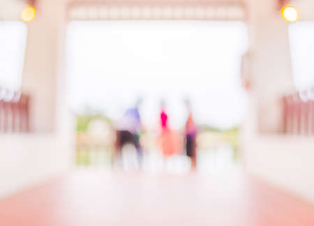 blur image of people on lakeside with bokeh for background usage.の写真素材