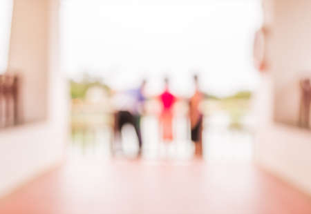 blur image of people on lakeside with bokeh for background usage.の写真素材