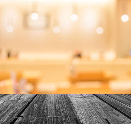 Coffee shop blur background with bokeh image .の写真素材