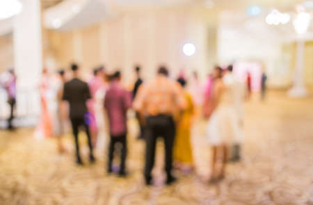 image of blur people at party in hall for background usage .の写真素材