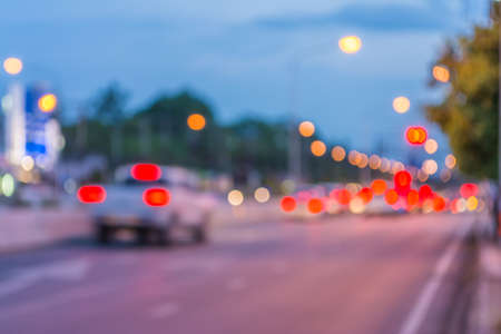 blur image of street light on twilight with bokeh for background usage .の写真素材