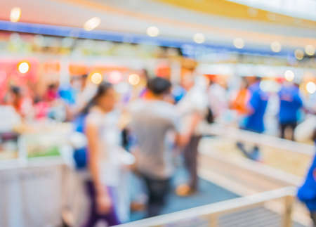 image of blur people at pet show in hall for background usage .の写真素材
