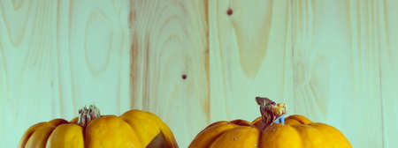 vintage color tone image of doll and pumpkin for halloween background.の写真素材