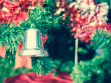 blur image of Christmas tree and ornament in background on day time.の写真素材