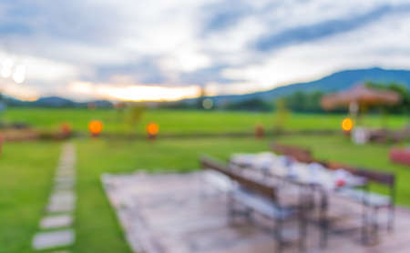 image of blur outdoor restaurant on  sunset time for background usage.の写真素材