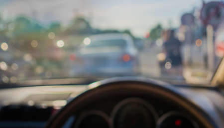 blur image of inside cars with bokeh on day time.の写真素材