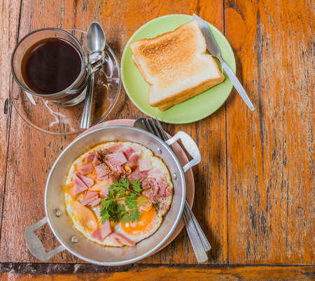 image of american breakfast set  on table .の写真素材